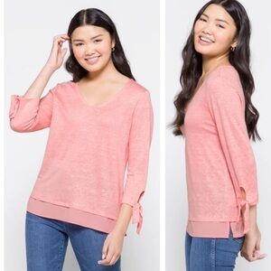 STITCH FIX SANCTUARY Sylvie Tie Sleeve Tee Linen Pink VNeck Size Large